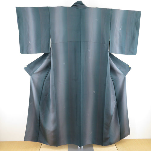 Leaf stripes and leaf sentences lined wide collar dark green silk casual kimono tailoring