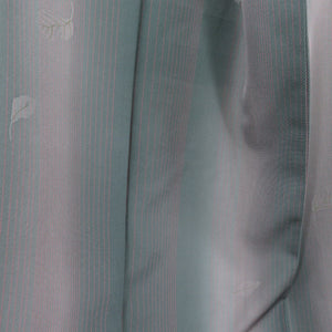 小紋 縞に葉文様 袷 広衿 深緑色 正絹 カジュアル着物 仕立て上がり 身丈155cm 美品