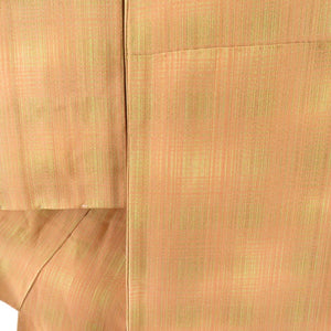 小紋 オレンジミックス×格子調 正絹 袷 広衿 カジュアル 仕立て上がり  身丈153cm 美品