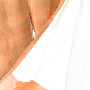 小紋 オレンジミックス×格子調 正絹 袷 広衿 カジュアル 仕立て上がり  身丈153cm 美品