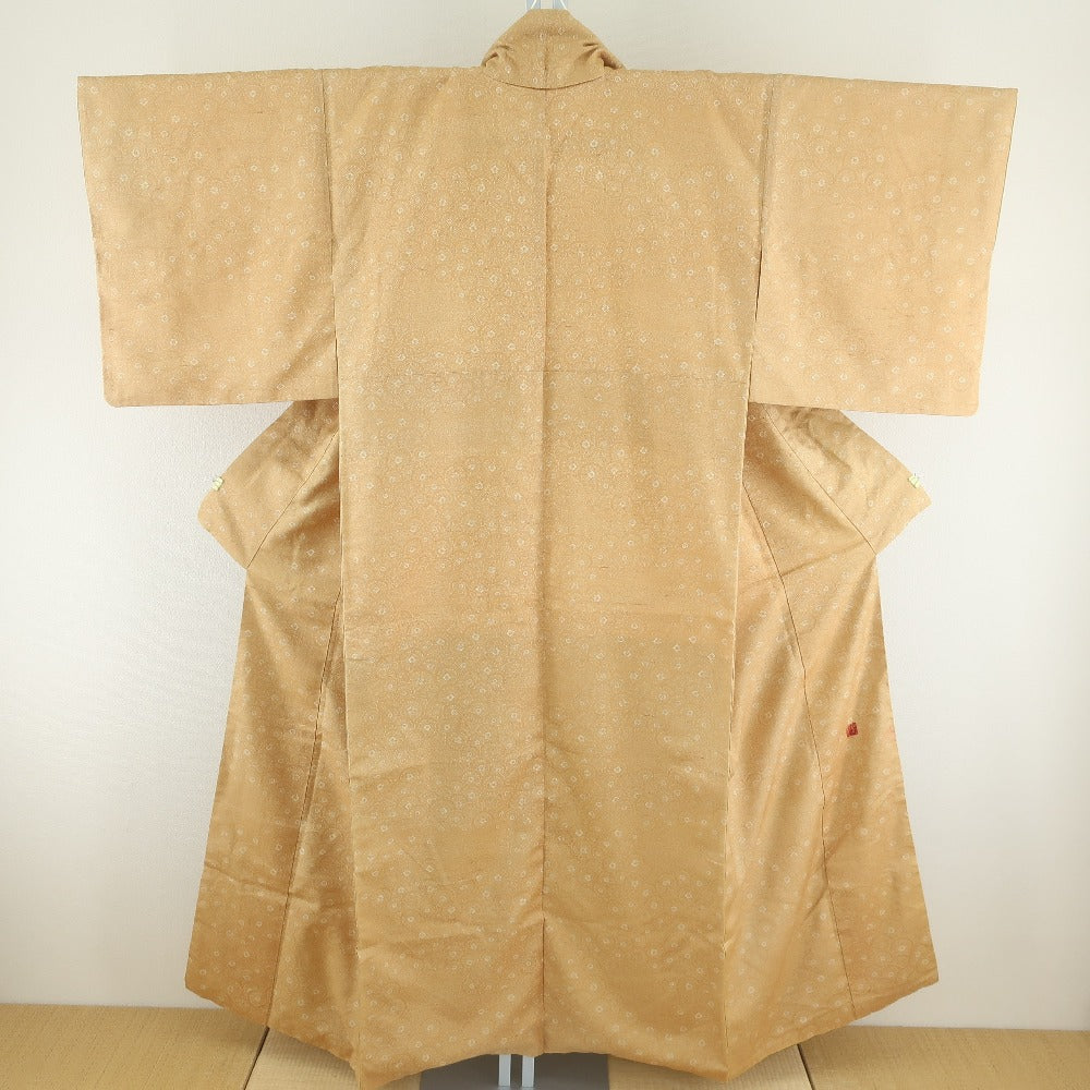 小紋 紬地 花丸 作家物 正絹 袷 広衿 カジュアル 仕立て上がり  身丈152cm 美品