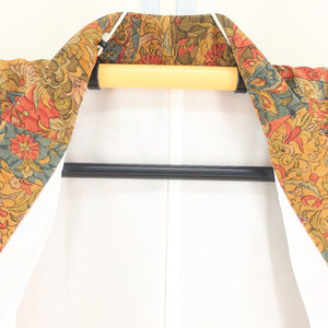 小紋 茶色系 花更紗文様 正絹 袷 バチ衿 カジュアル 仕立て上がり 身丈158cm 美品