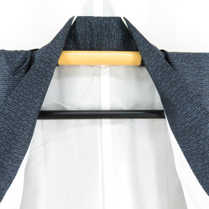 紬 着物 紺 正絹 横霞柄 袷 バチ衿 カジュアル 仕立て上がり  身丈145cm 美品