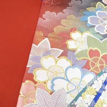 Load image into Gallery viewer, Ginse Water / Flowers Gray x Vermilion Sakura Kaeda Kaeda Rokuda Pure Pattern Pure Silk Fomal Tailoring Ceremony Graduation Ceremony Graduation Ceremony Kimono Kimono Length about 428cm Beautiful goods