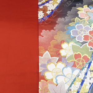 Ginse Water / Flowers Gray x Vermilion Sakura Kaeda Kaeda Rokuda Pure Pattern Pure Silk Fomal Tailoring Ceremony Graduation Ceremony Graduation Ceremony Kimono Kimono Length about 428cm Beautiful goods