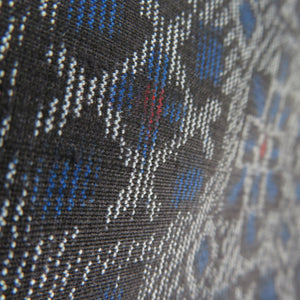 紬 着物 アンサンブル 幾何学 正絹 紺黒色 袷 バチ衿 羽織セット カジュアル着物 仕立て上がり 身丈160cm 美品