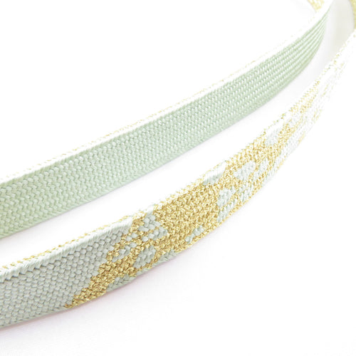 Obi tightening group silk 100% green porcelain color × gold metal yarn usage belt