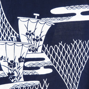 浴衣 女性用ゆかた コーマ地 網代に帆船 藍色 木綿 夏物 レディース 仕立て上がり 身丈154cm