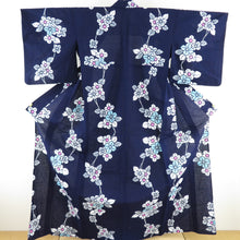画像をギャラリービューアに読み込む, 浴衣 女性用ゆかた コーマ地 藍色 枝花柄 木綿 夏物 レディース 仕立て上がり 身丈161cm