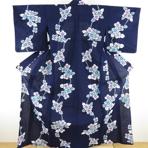 浴衣 女性用ゆかた コーマ地 藍色 枝花柄 木綿 夏物 レディース 仕立て上がり 身丈161cm