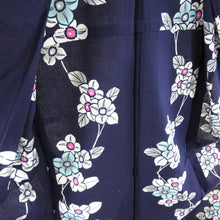 画像をギャラリービューアに読み込む, 浴衣 女性用ゆかた コーマ地 藍色 枝花柄 木綿 夏物 レディース 仕立て上がり 身丈161cm