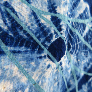 浴衣 女性用ゆかた 絞り染め 青色 椿柄 木綿 夏物 レディース 仕立て上がり 身丈152cm