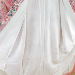 小紋 梅に扇子文様 正絹 桃色 袷 バチ衿 カジュアル 仕立て上がり 身丈162cm 美品