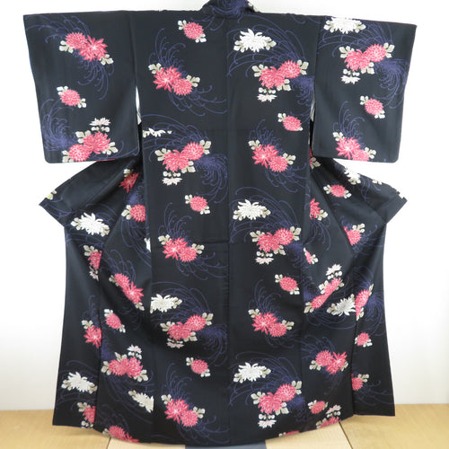 Kimon Washable Kimono Kimono Kiku sentence Black lined wide collar M size polyester 100 % Casual height 163cm beautiful goods