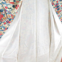 画像をギャラリービューアに読み込む, 小紋 型染 花に流水文様 正絹 クリーム色 袷 バチ衿 カジュアル 仕立て上がり着物 身丈152cm 美品