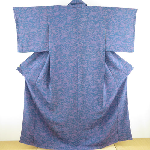 Komon -type dyed crepe running water to flower pattern pure silk purple blue lined lined lined lined lined collar casual kimono 158cm beautiful goods