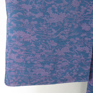 小紋 型染 縮緬 流水に花文様 正絹 紫青色 袷 広衿 カジュアル 仕立て上がり着物 身丈158cm 美品