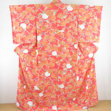 Load image into Gallery viewer, Komon Chrysanthemum Pure Silk Red Pink Lined Lined Lined Contact Casual Tailoring Kimono Studio 162cm Beautiful goods