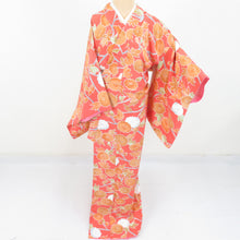 Load image into Gallery viewer, Komon Chrysanthemum Pure Silk Red Pink Lined Lined Lined Contact Casual Tailoring Kimono Studio 162cm Beautiful goods