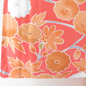 小紋 菊文様 正絹 赤桃色 袷 広衿 カジュアル 仕立て上がり着物 身丈162cm 美品