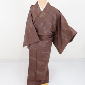 South astronomical -like pure silk brown lined lined lined wide collar casual tailoring kimono 155cm