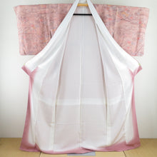 Load image into Gallery viewer, Komon crepe building in a flower text pure silk peach purple lined lined lined wide collar casual kimono 164cm beautiful goods