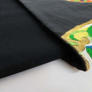 袋帯 振袖用 華紋 金糸 黒色 六通柄 正絹 フォーマル 仕立て上がり 長さ424cm 美品