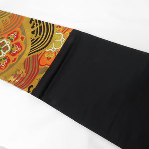 袋帯 振袖用 波に華文様 美術工芸織 金糸 ブラック色 六通柄 正絹 フォーマル 仕立て上がり 長さ432cm 美品