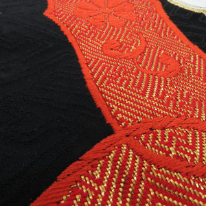 袋帯 振袖用 華紋 金糸 ブラック色 六通柄 正絹 フォーマル 仕立て上がり 長さ413cm 美品