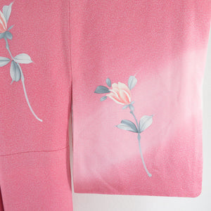 訪問着 江戸小紋柄 花文様 ピンク色 正絹 袷 広衿 セミフォーマル 仕立て上がり 身丈160cm 美品