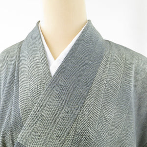 Komon Shark Public Green Blur Vertical Striped Person (from the shoulder) Approximately 4 shaku 7 minutes (154.5cm) Casual dressing Practice Bee collar lined pure silk