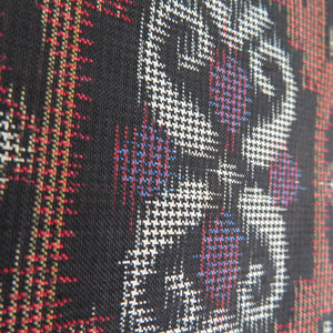 紬 着物 華紋 織り文様 袷 バチ衿 黒色 正絹 カジュアル着物 仕立て上がり 身丈156cm 美品