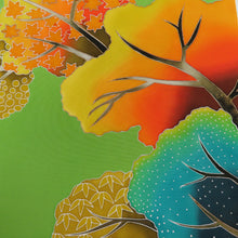 Load image into Gallery viewer, Nagoya Obi Shiose Autumn Leaves Taiki Popular Taiko Pure Silk Green Green Neutral Obi Back Tailed Kimono Belt Length 365cm