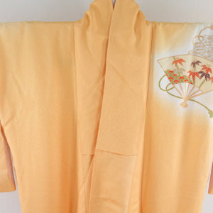 訪問着 扇子文様 箔 橙色 正絹 袷 広衿 紋なし セミフォーマル 仕立て上がり 身丈162cm
