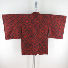 Load image into Gallery viewer, Tsumugi Kimono Ensemble Ensemble On the turtle shell Hanabishi Pure silk red black lined wide lined wide collar set Casual kimono tailor up 168cm