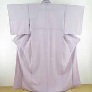 小紋 袷 椿柄 洗える ポリエステル 紫色 広衿 カジュアル 仕立て上がり着物 身丈160cm 美品