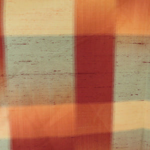 紬 着物 アンサンブル 市松 正絹 橙茶色 袷 バチ衿 羽織セット カジュアル着物 仕立て上がり 身丈165cm 美品