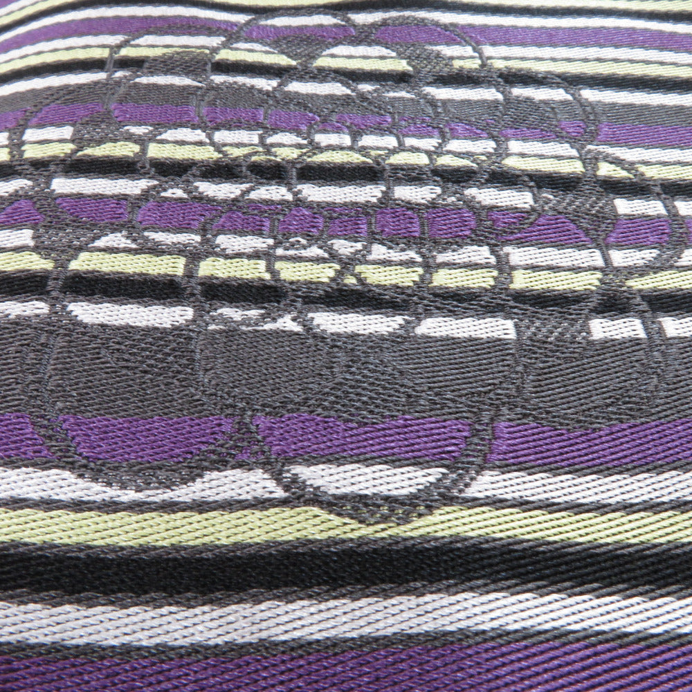 半幅帯 ポリエステル100% グレー・多色×紫色 縞・花×曲線 浴衣帯 細帯