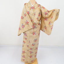 Load image into Gallery viewer, Wool kimono single garment light brown chrysanthemum with plum pattern dyed pattern Bee collar casual kimono tailoring 149cm