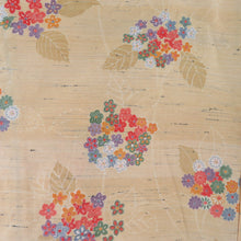 Load image into Gallery viewer, Wool kimono single garment light brown chrysanthemum with plum pattern dyed pattern Bee collar casual kimono tailoring 149cm