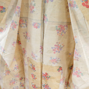 Wool kimono single -brown chrysanthemum, plum pattern dyed pattern, bee collar casual kimono tailoring 149cm