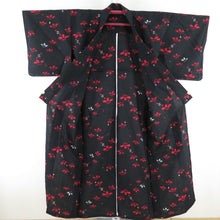Load image into Gallery viewer, Wool kimono single garlic black girder and plum pattern woven pattern Bachi collar casual kimono tailoring 147cm beautiful goods