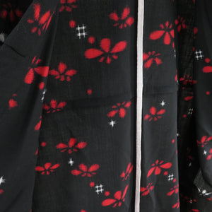 Wool kimono single garlic black well -girder and plum pattern woven pattern Bachi collar casual kimono tailoring 147cm beautiful goods