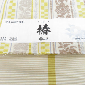 Hakata Ori is a half -width band, Hakata Hakata Hakata Hakata Hakata Hakutori Hakata Orikori, Tsubaki Silk Sarasa Ichimatsu Cream x Karashi Beige Half -width Half -width Subcontrolling Japanese Subcontrolling Japanese Length 378cm