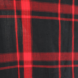 ウール着物 単衣 赤・黒色 格子柄 織り文様 バチ衿 カジュアルきもの