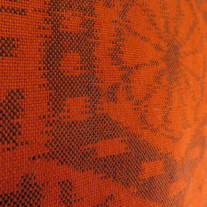 ウール着物 単衣 赤橙色 裂取り和柄 織り文様 バチ衿 カジュアルきもの 仕立て上がり 身丈164cm 美品
