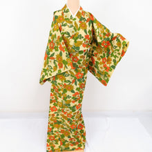 Load image into Gallery viewer, Wool kimono Kimono Kimono Yellow Flower Pattern Point Bachi Casual Casual Kimono Tailor