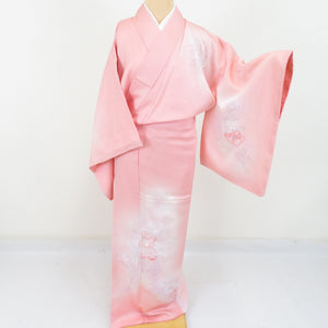 付下げ 袷 バチ衿 正絹 ピンク色 牡丹 紋なし セミフォーマル着物 仕立て上がり 身丈153cm 美品