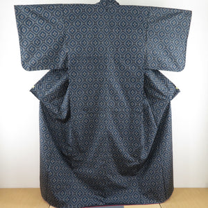 Tsumugi Kimono Ensemble Flower Karo Komi Pure Silk Black Blue Black Lined Lined Wide Collar Haori Set Casual Kimono Tailor