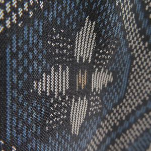 紬 着物 アンサンブル 花亀甲文様 正絹 黒青色 袷 広衿 羽織セット カジュアル着物 仕立て上がり 身丈166cm